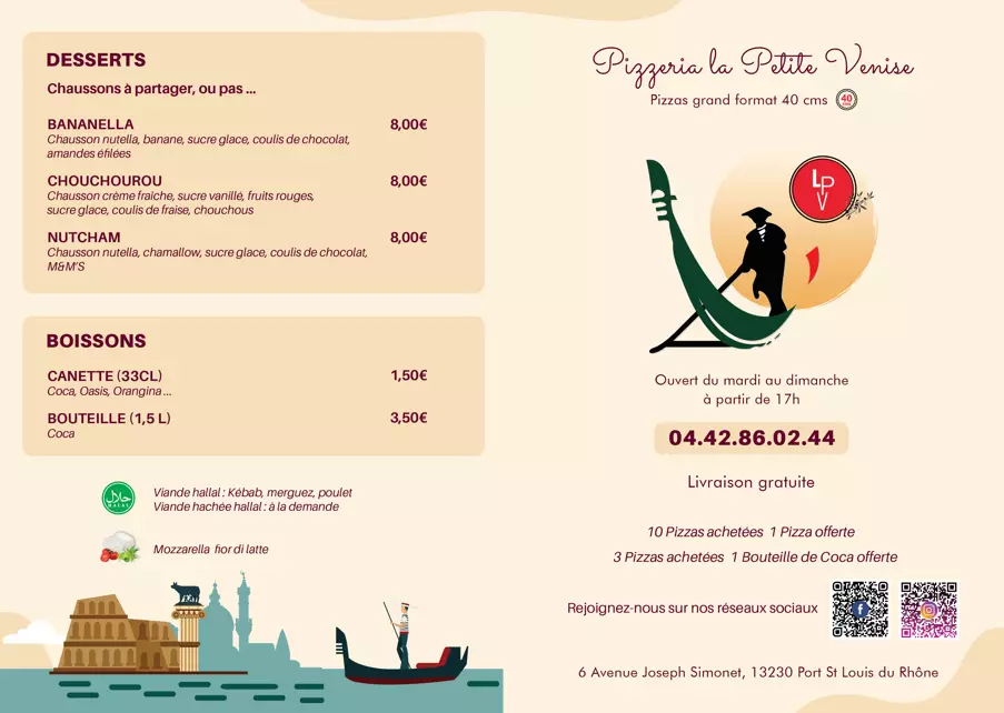 Pizzeria La Petite Venise : Florent vous propose une nouvelle carte à Port Saint Louis du Rhône 3 menu pizzeria la petite venise port saint louis