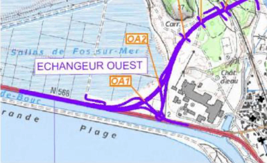 Configuration retenue pour l'échangeur des Salins sur la RN 568, contournement Martigues-Port-de-Bouc