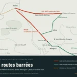 Carte des routes barrées autour d'Arles, Saint-Martin-de-Crau, Istres, Martigues et Saint-Mitre-les-Remparts le 22 octobre 2026